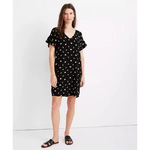 NWT Madewell French Daisy Dress Black Flutter Sleeve Size S Floral - Picture 1 of 12