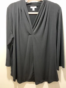 Charter Club Women's Size 2X Black V Neck Collared 3/4 Sleeve Pullover Blouse - Picture 1 of 10