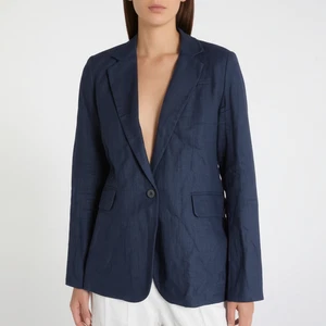 NWT Abercrombie & Fitch Womens M Blue Oversized Linen Blazer Single Button - Picture 1 of 11