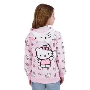 Hello Kitty French Terry Hooded Jacket Pink Embroidered Full Zip, Choose Size - Picture 1 of 10