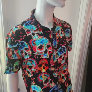 Camisa Hawaiana Esqueletos Calaveras Arco Iris Rayón Para Hombres L GRANDE Tema Caliente A8 - Imagen 1 de 10
