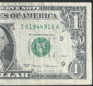 (RADAR/PALINDROME NOTE!) $1 Radar Fancy Serial Number I01944910A Series 2017 - Picture 1 of 3