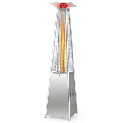COSTWAY 90" Tall Pyramid Patio Heater Quartz Glass Tube Flame Heating 42000 BTU W/ Wheel
