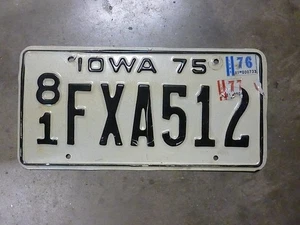 1975 IOWA NUMMERNSCHILD weiß mit schwarzen Buchstaben SAC COUNTY (81) FXA512 ABGELAUFEN - Bild 1 von 6