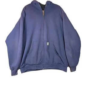 VTG Carhartt Hoodie Men's XL Blue Thermal Lined Full Zip J149 NVY Y2K Work Wear - Picture 1 of 21