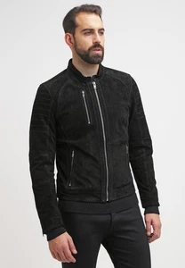 Men Black Real Soft Suede Leather Jacket Biker Moto Slim Fit Coat - Picture 1 of 8