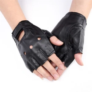 PU Leather Black Driving Motorcycle Biker Fingerless Gloves Men Women Glov-wa - Picture 1 of 8