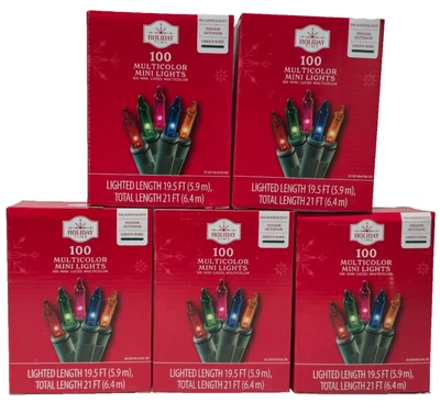 Holiday Time Multicolor 100 Mini Lights 5 Pack With Green Wire  19.5 Ft. NEW - Image 1 of 4