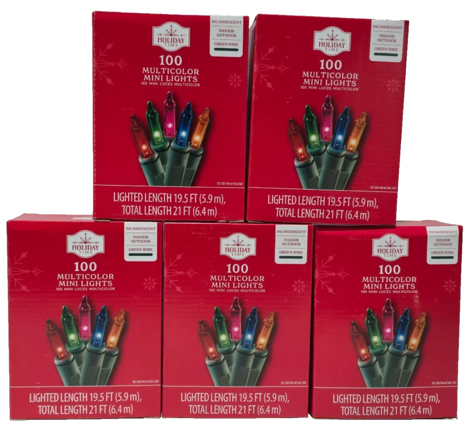 Holiday Time Multicolor 100 Mini Lights 5 Pack With Green Wire  19.5 Ft. NEW - Image 1 of 4