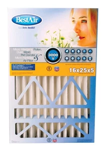 BestAir CB1625-13R 13 MERV Pleated Furnace Air Filter 16 W x 25 H x 5 D in. - Picture 1 of 1