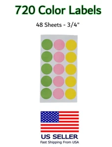 720 Color Coding Labels Dots Tag Sale Price Tags Moving 48 Sheet - 4 Packs - USA - Picture 1 of 1