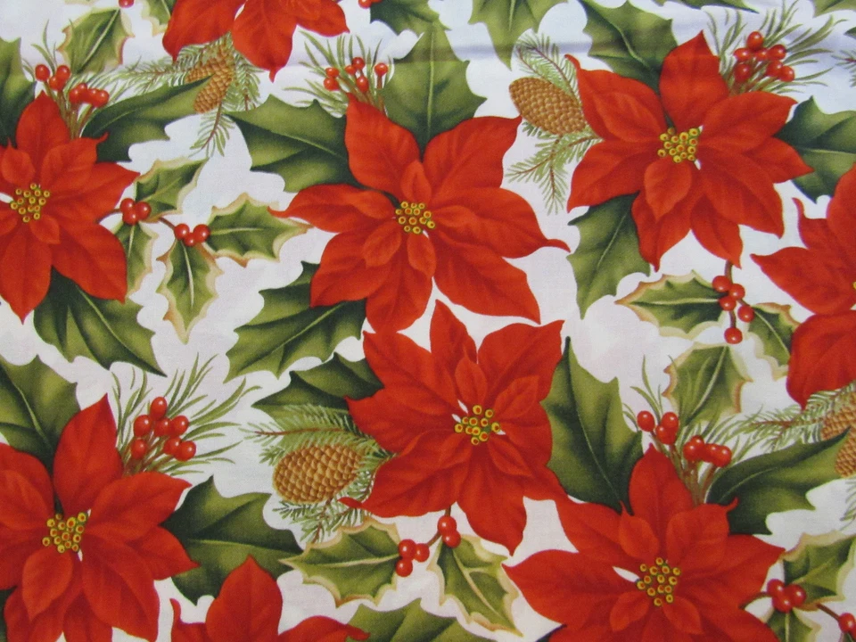 CARDINAL BLOOM BY ALEXANDER HENRY CHRISTMAS POINSETTIAS 100% Cotton Fabric HY - Image 1 of 4