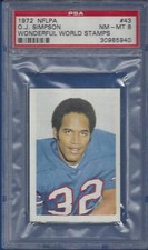 1972 NFLPA Wonderful World stamp sticker #43 - O.J. SIMPSON - PSA 8 - BILLS HOF