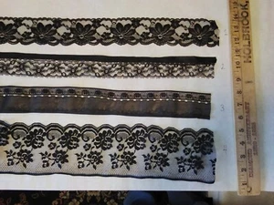 Vintage Black Lace Trim Lot Costumes  Dolls Dresses Crafts 4 Styles - Picture 1 of 6