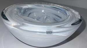Clear White Blue Swirl Kosta Boda Heavy Glass Bowl 6.75” - Picture 1 of 4