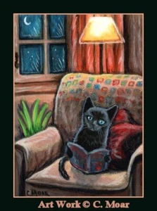 Kitten Cat reading book chair ACEO Limited Edition Art miniature Print - Picture 1 of 1