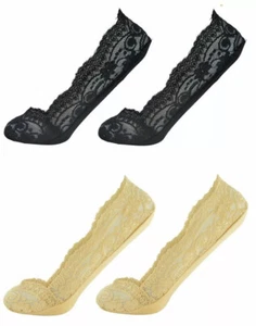 1/3/6 Ladies Foxbury Lace Liners Invisible No Show Socks Footsies Anti Slip 4-7 - Picture 1 of 13