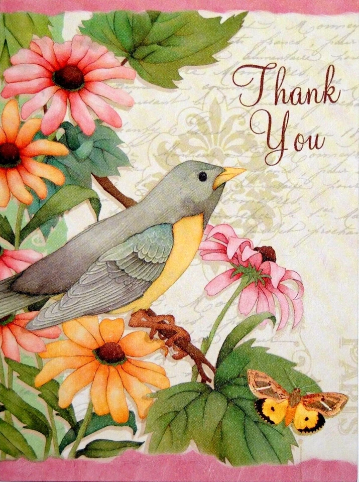 BIRD MOTIF THANK YOU CARDS * BLUEBIRD * CARDINAL * FINCH * ROBIN * SHIPPED FAST! - Image 1 of 1