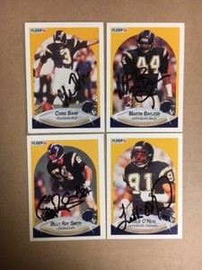 San Diego Charger Signed 1990 Fleer FB Cards(4)Bayless,Bahr,Billy Smith,O'Neal