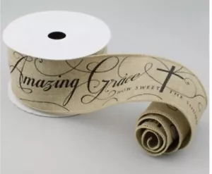 Amazing Grace Lona BEIGE 2,5" Cinta con Cable Pascua Cristiano Religioso por Yarda - Imagen 1 de 2