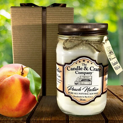 Peach Nectar Soy Wax Candle, 100% Soy Candle Handmade Essential Oil Fruit Scent - Image 1 of 4