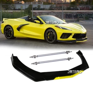For Chevrolet Corvette C6 C7 Black /Yellow Front Bumper Lip Splitter +Strut Rods - Picture 1 of 12