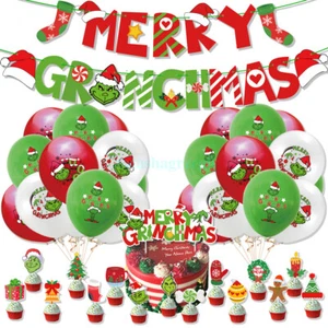 37x Christmas Party Grinch Holiday Flag Pulling Cake Card Balloon Decor Set - Picture 1 of 5