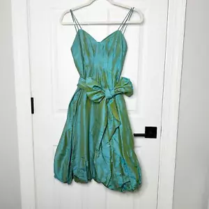 Vestido de Fiesta SARA CAMPBELL Talla 2 Tafetán Seda Turquesa Dobladillo Burbuja Cristal - Imagen 1 de 6