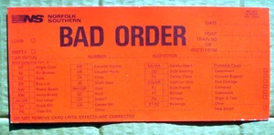Norfolk Southern Vintage Bad Order Card Form Safety Orange ME 597 Rev 9/84 unbenutzt - Bild 1 von 3