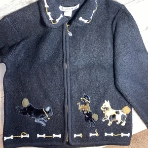 Lisa International Dog Theme Ladies Sweater Cardigan Petite Medium 100 Blended W - Picture 1 of 7