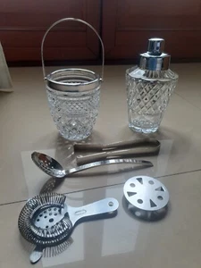 Set Secchiello ghiaccio + Shaker Anni 60'  Cristallo e Argento Sheffield - Foto 1 di 5