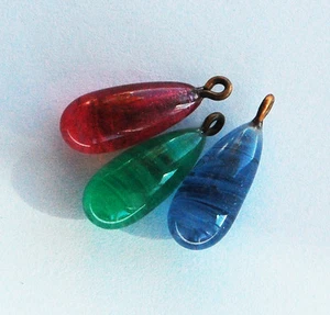 VINTAGE SWIRL GLASS TEAR DROP PENDANT BEADS  (4) JAPAN • 20mm PINK, BLUE, GREEN - Picture 1 of 10