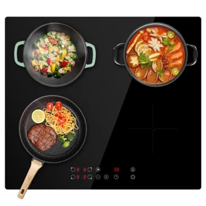 Black 4 Zone Built-in 59cm Induction Hob 7000W Kitchen Cooker Touch Control - Picture 1 of 4