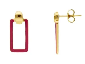 Pendientes De Oro Amarillo 18K, Con Rectángulo Morado Esmaltado, Longitud 22 Mm - Imagen 1 de 7
