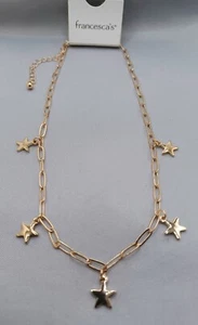 Francesca's Star Pendant Necklace Gold Tone Paperclip Chain With Dangling Stars - Picture 1 of 4