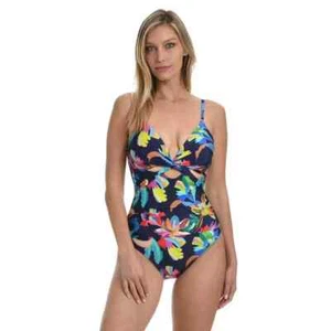 La Blanca Twist Keyhole Blue Floral Push Up One Piece Swimsuit L68659 Size 10 - Picture 1 of 2
