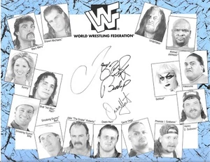 Davey Boy Smith & Owen Hart Signed WWF 8x11 Autograph Mat Auto WWE JSA LOA - Picture 1 of 2
