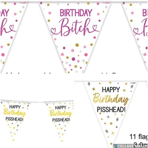 Banderín de feliz cumpleaños fiesta perra, cabeza de orina, copo de nieve grosero 12,8 pies - Imagen 1 de 19