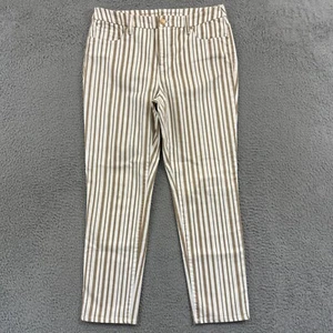 Chico's Pant Womens 1 So Slimming Girlfriend Ankle 32x30 Tan Striped Stretch Zip - Picture 1 of 15