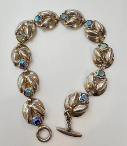 Vintage Hermann Siersbol Danish Sterling Silver Aurora Borealis Link Bracelet - Picture 1 of 9