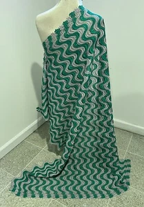 KELLY GREEN SILVER Guipure Rhinestones Bridal Lace Fabric 50” Width 1 Yard - Picture 1 of 6