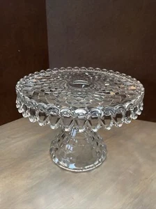 Vtg Fostoria American Cubist Pedestal Cake Stand W/Rum Well. 10"W 7.25"T Clear - Picture 1 of 10