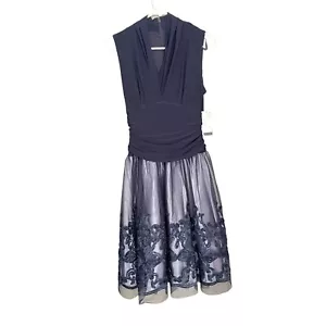 Abito da cocktail SLNY Missy blu aderente e svasato blu navy senza maniche taglia 6 elasticizzato - Foto 1 di 17