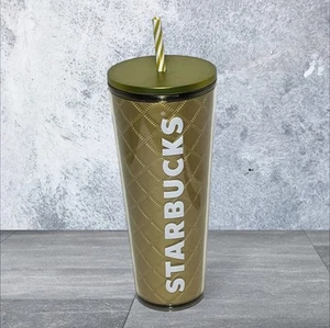 (NUOVO) 2024 STARBUCKS HOLIDAY ORO METALLIZZATO TRAPUNTATO 24 oz VENTI TUMBLER TAZZA FREDDA - Foto 1 di 2