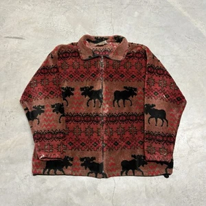 Vintage 90s Elk AOP Fleece Full Zip Jacket Nature Mountains Deep Pile Size XL - Bild 1 von 11