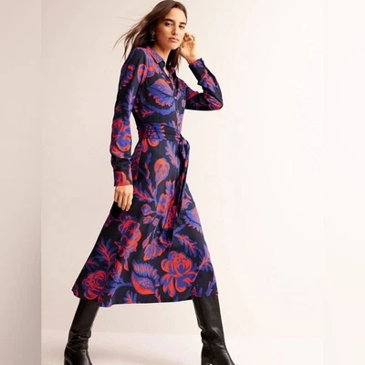 Boden Red and Blue Floral Long Sleeve Dress Size 6R - Image 1 of 4