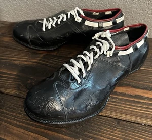Scarpe sportive vintage Riddell aderenti cravatta tutte nere in pelle tacchetti calcio taglia 12 EEE - Foto 1 di 1