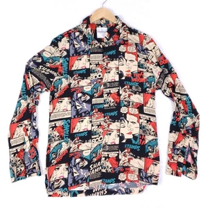 Camicia YoungLA grande stampa fumetto bottoni pop art grafica streetwear viscosa - Foto 1 di 9