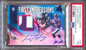 2018 Panini Illusions Lamar Jackson RPA RC Rookie Patch Auto Blue #/50 PSA 7 - Picture 1 of 2