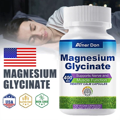 Glicinato de Magnesio 400mg - 120 Cápsulas Para Dormir, Alivio del Estrés Apoyo Hueso Foto 1 de 4
